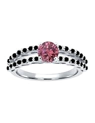 1.13 Ct Round Pink and Black Diamond 925 Sterling Silver Ring