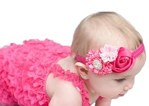 Qs 1pc Baby's Headbands Girl's Hot Pink Headband Hair Bow with a Free Bracelet