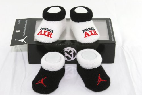 41y%2B1X5UdfL Nike Air Jordan Newborn Infant Baby Booties Socks White and Black w/Air Jordan and Fresh Air Logo Size 0 6 Months (Red Fresh Air Logo)