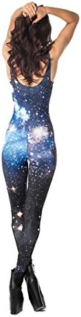 New Women Galaxy Sleeveless Round Collar Leggings Yoga Suit Pants Jumpsuits (XS)