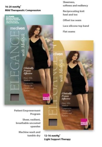 Mediven Elegance Silk Thigh High with Lace Top Band, Opened Toe, 16-20mmHg, Compression Stocking