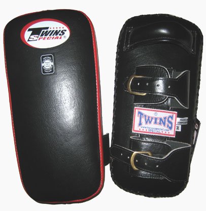 Twins Special Kick Pads (Black with Red Trim- Belt Buckle Straps)