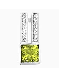 14K White Gold Princess Cut Peridot and Diamond Pendant -- LIFETIME WARRANTY