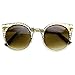 zeroUV High Fashion Metal Cut Out Hollow Out Frame Round Cat Eye Sunglasses (Gold)