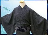 帯簡単粋な男浴衣と結び角帯セットしじら織黒白ラインM・L・LL