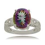 Radiant Mystic Fire Topaz Ring w/ Diamonds - 925 Silver