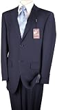 Italian Men Suits By Valenti Made in Italy Super 150's Cool Wool and Cashmere Blend Complete Suit with Two Button Canvas Front Chest Jacket and Pants Navy Blue Faintstripe Pinstripe