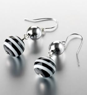 Round Bead & Stripe Drop Earrings