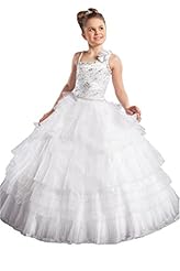 Girls Floor Length Asymmetric Lace Crystal Sequined Crystals Organza Flower-Girl Dress/Pageant Dress 