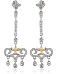 18K Yellow Gold Plated Sterling Silver Two-Tone Simulated Diamond Crown Inspired Drop Earrings