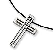 Polished Stainless Steel Cross Necklace on 18 Inch Leather Cord