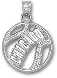 Chicago Cubs Solid Sterling Silver ''CHICAGO'' Pierced Baseball Pendant