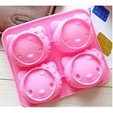 Allforhome(TM) 4 Cavity Soft Silicone Baking Cake Chocolate Handmade Soap Ice Mold Hello Kitty Moulds