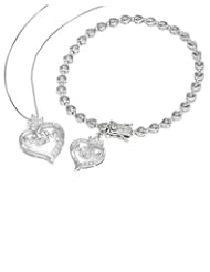 Sterling Silver Cubic Zirconias and 0.01 CTW Accent Diamond Heart Women Jewelry Set. Length 7.5 in. Total Item weight 8.8 g.