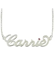 Sterling Silver Personalized Name Necklace with Swarovski Birthstone - Custom Made Any Name