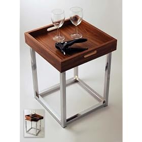 TRAY TOP - Walnut & Chrome End Table / Small Coffee Table
