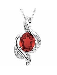 14K White Gold Oval Cut Chatham Created Ruby and Diamond Pendant -- LIFETIME WARRANTY