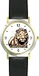 Lion (Male) No.2 Cat - WATCHBUDDY&reg; DELUXE TWO-TONE THEME WATCH - Arabic Numbers - Black Leather Strap-Size-Large ( Men's Size or Jumbo Women's Size )