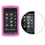 Durable Flexible Soft Hot Pink Silicone Skin Case + Clear Reusable LCD Screen Protector for LG VU CU920 CU915 Cell Phone