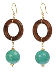 Vermeil Wood Ring and Turquoise Bead Drop Wire Earrings