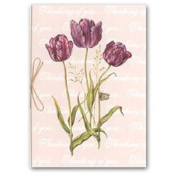 Thinking of You with purple tulips - 5" x 7" Vellum Overlay Greeting Card