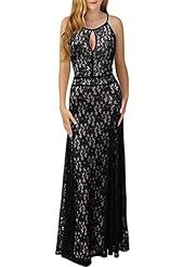 Sexy Halter Sleeveless Lace Keyhole Vintage Polyester/Spandex Floral Print Evening Dress/Bridesmaid Dress/Wedding Party Dress/Maxi Dress 