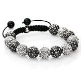 Adjustable Bracelet Mens Ladies Unisex Iced Out Hip Hop Black White Disco Ball 3200