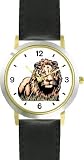 Lion (Male) No.2 Cat - WATCHBUDDY&reg; DELUXE TWO-TONE THEME WATCH - Arabic Numbers - Black Leather Strap-Children's Size-Small ( Boy's Size & Girl's Size )