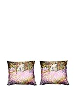 Tele d'autore by MANIFATTURE COTONIERE Set Funda De Cojín 2 Uds. Monet- Il Giardino Dell'Artista (Lila/Oliva)