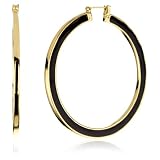 Trina Turk 50mm Enamel Gold and Black Hoop Earrings
