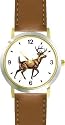 Deer Buck - Animal - WATCHBUDDY&reg; DELUXE TWO-TONE THEME WATCH - Arabic Numbers - Brown Leather Strap-Size-Children's Size-Small ( Boy's Size & Girl's Size )