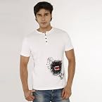 White Henley Neck T-Shirt | Size XL | Color Multicolour