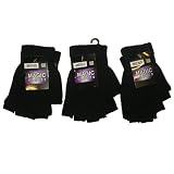 3 Pairs of Mens Fingerless Magic Gloves Black