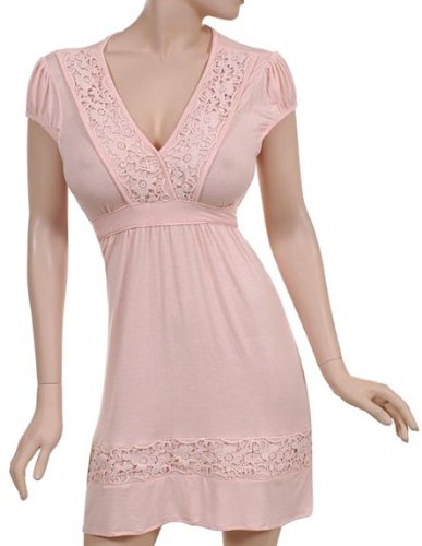 Sexy Pale Pink Babydoll Dress with Flower Crochet Lace Small