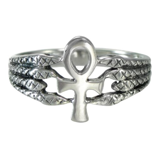 Silver Egyptian Ankh Serpent Ring for Men or Women sz 4-15