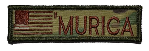 MURICA with USA Flag, Nametape Size 1x3.75 inch Military Patch / Morale Patch - Multicam with Spice
