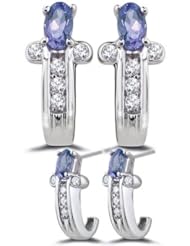 0.20 Cts Diamond & 0.55 Cts Tanzanite Earrings in 14K White Gold