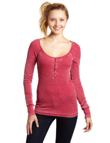 Roxy Juniors Up Hill Henley Shirt, Red, Medium