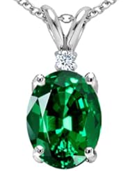 Tommaso Design(tm) Simulated Emerald And Genuine Diamond Pendant in 14 kt White Gold