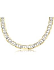 14K Solid Yellow Gold White Pave Flat Mariner Link Chain / Necklace 11mm Wide 18" inch Long.