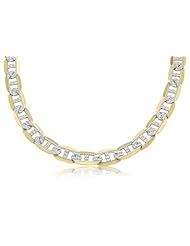 14K Solid Yellow Gold White Pave Flat Mariner Link Chain / Necklace 11mm Wide 26" inch Long.