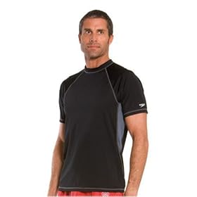 Speedo Men's Fashion Nylon Spandex Solid Colorblock Swim Tee Loose Fit Rashguard