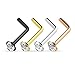Nose Rings Stud L-Shaped Pack Steel with CZ - 4 Pieces