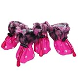 Petparty Stylish Faux Fur Non-Skid Dog Boots Dog Shoes Warm Dog Rain Boots Waterproof Pet Boots Free Shipping,Hot Pink,#6