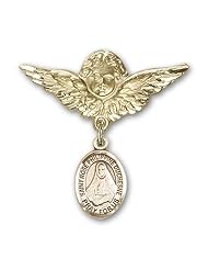 Gold Filled Baby Badge with St. Rose Philippine Charm and Angel with Wings Badge Pin