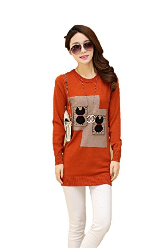 ナナコレクション Nana_Collection 2015 春 大人可愛い 黒猫がキュート ロング丈セーター オレンジ ブラック デープブルー S M L XL