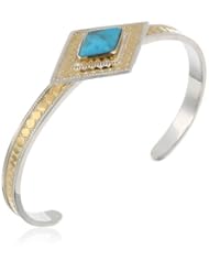 Anna Beck Designs "Gili Turquoise" 18k Gold-Plated Wire Rimmed Turquoise Diamond Skinny Cuff Bracelet, 7.5"