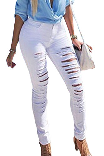 SEXYWG Womens Denim Jeans Destroy Skinny Leg Ripped Distressed Pants