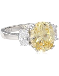 Platinum Plated Sterling Silver Oval Cubic Zirconia 3-Stone Ring