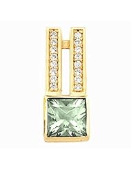 14K Yellow Gold Princess Cut Prasiolite (Green Amethyst) and Diamond Pendant -- LIFETIME WARRANTY